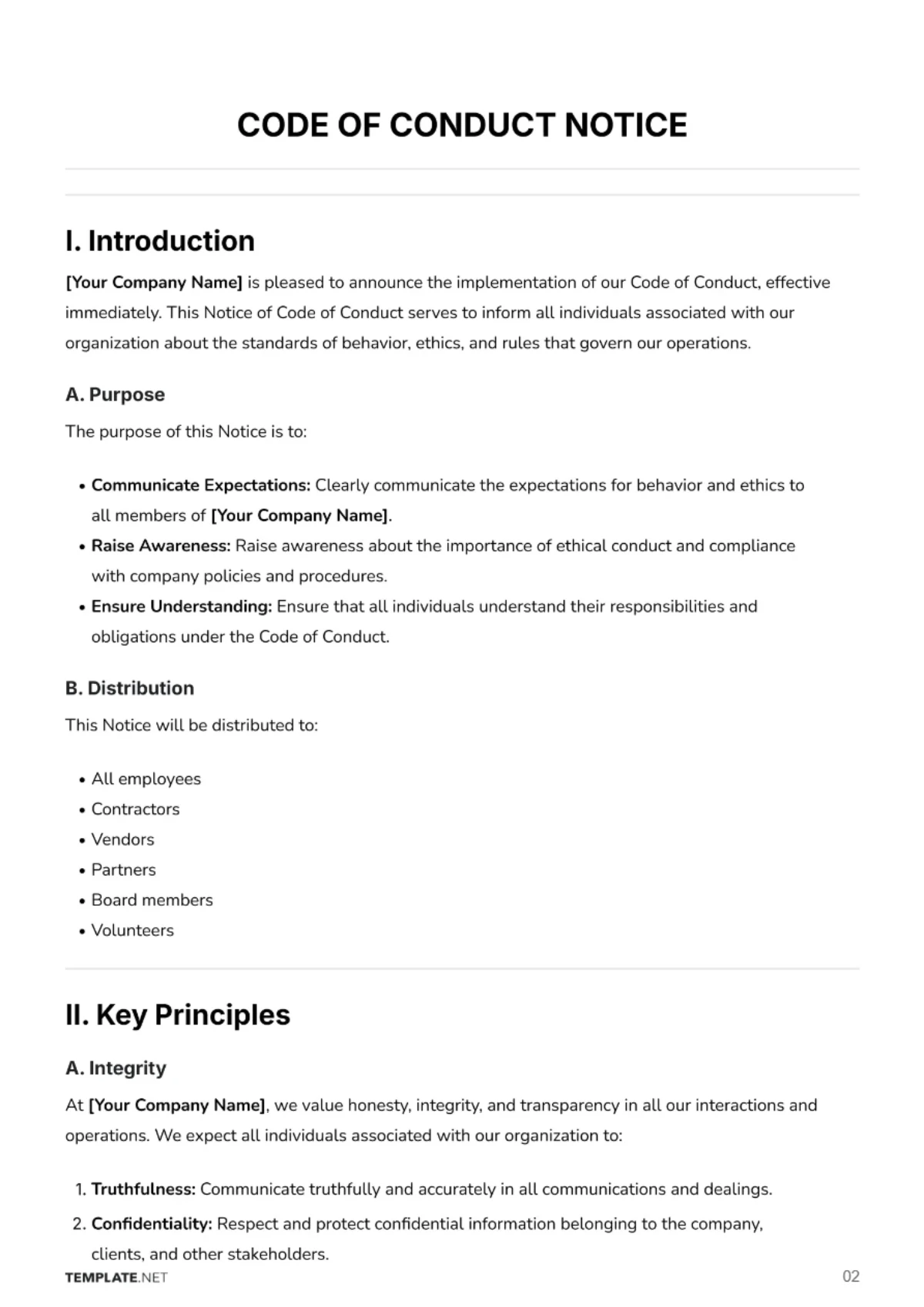 Free Code of Conduct Notice Template to Edit Online