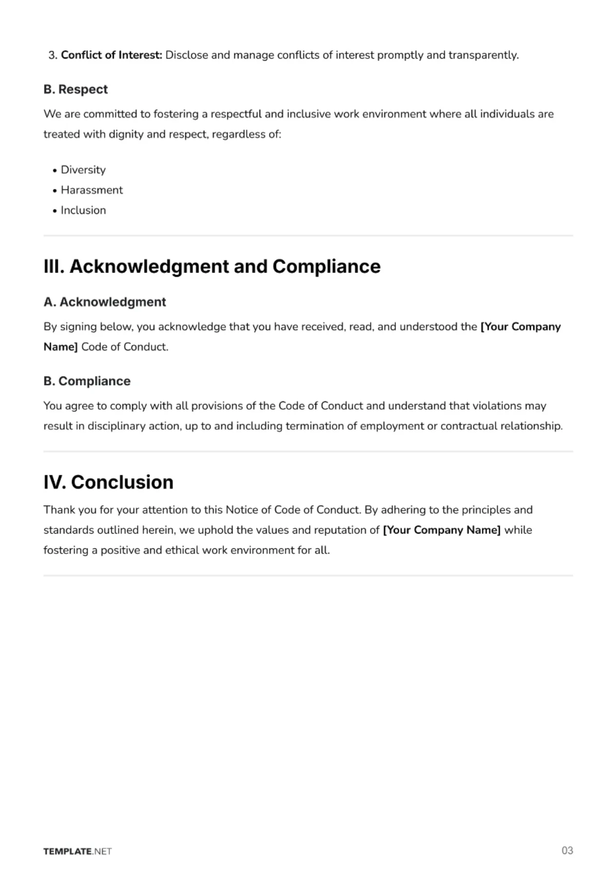 Free Code of Conduct Notice Template to Edit Online