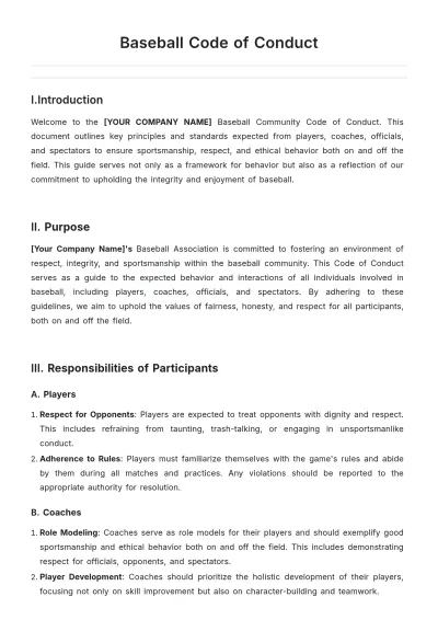 Free Baseball Code of Conduct Template to Edit Online