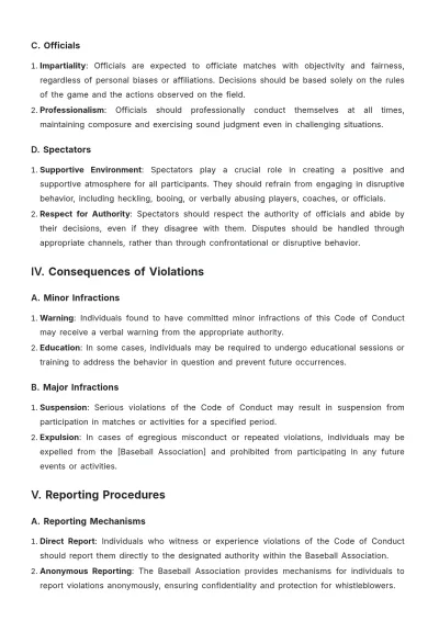 Free Baseball Code of Conduct Template to Edit Online