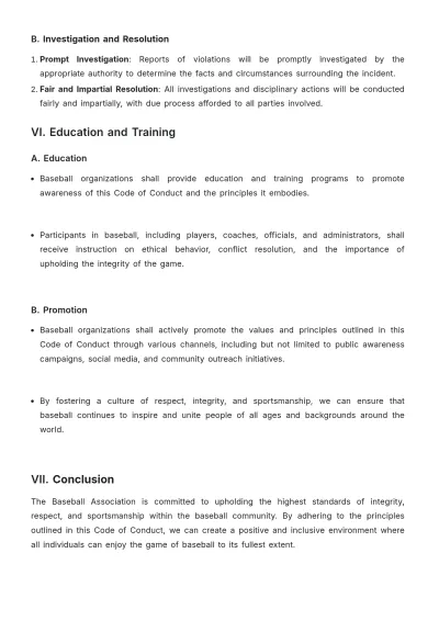 Free Baseball Code of Conduct Template to Edit Online