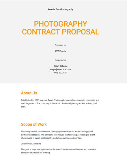 Photography Business Proposal Template Google Docs Word Apple Pages