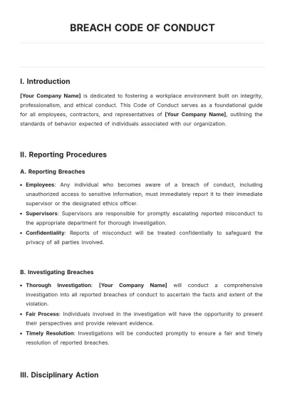 Free Breach Code of Conduct Template to Edit Online
