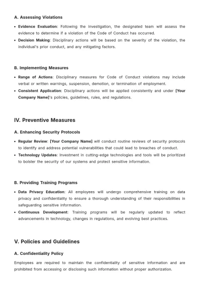 Free Breach Code of Conduct Template to Edit Online