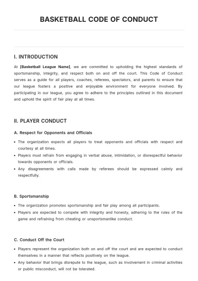 Free Basketball Code of Conduct Template to Edit Online