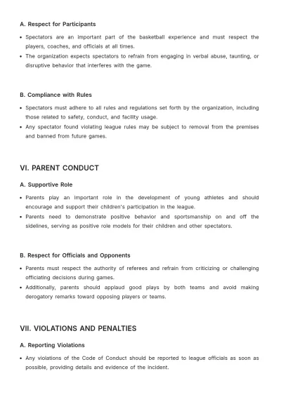Free Basketball Code of Conduct Template to Edit Online