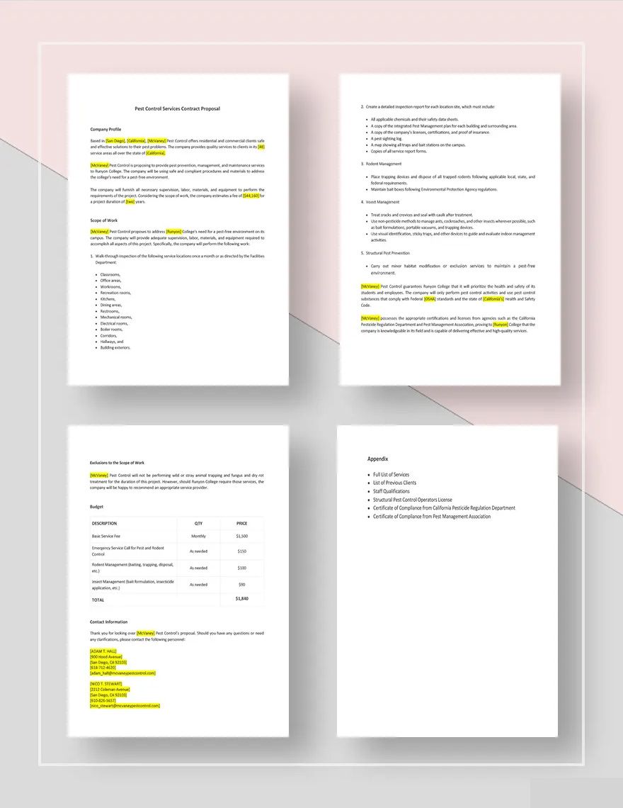 Pest Control Contract Proposal Template Download in Word, Google Docs
