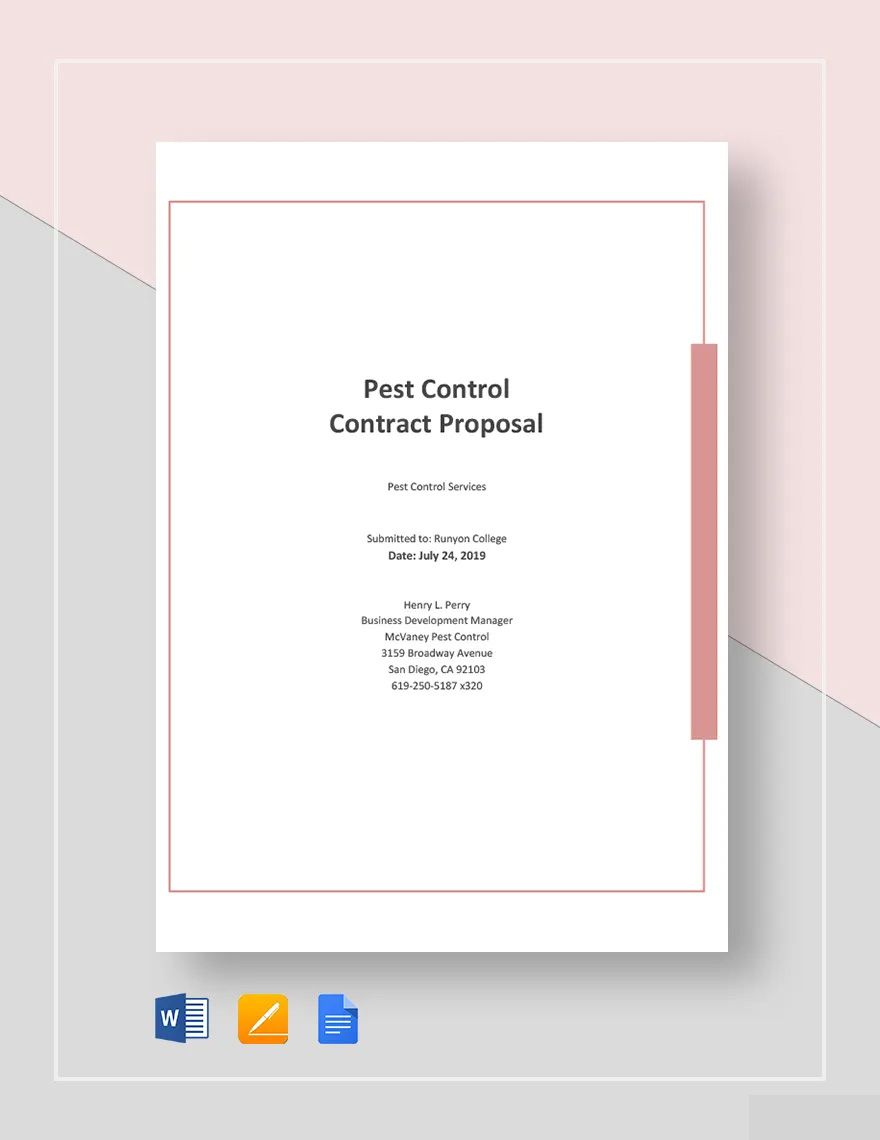 Pest Control Contract Proposal Template In Word Publisher Pages