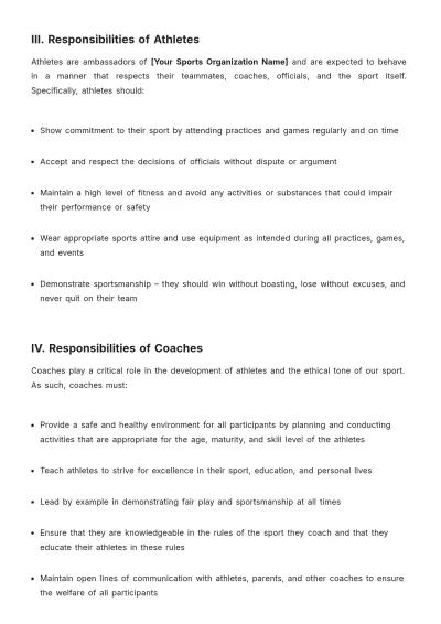 Free Sports Code of Conduct Template to Edit Online