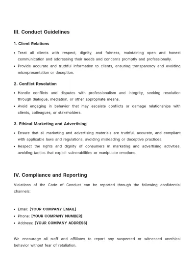 Free Industry Code of Conduct Template to Edit Online