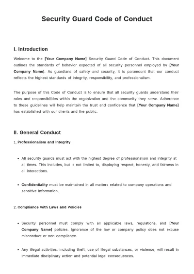 Free Security Guard Code of Conduct Template to Edit Online