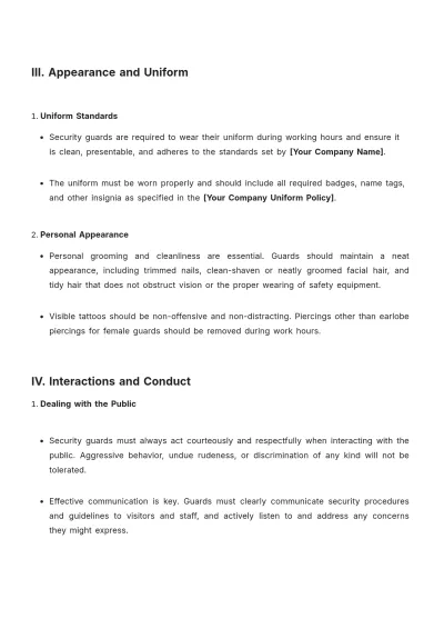 Free Security Guard Code of Conduct Template to Edit Online