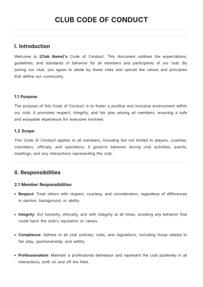 Free Club Code of Conduct Template to Edit Online