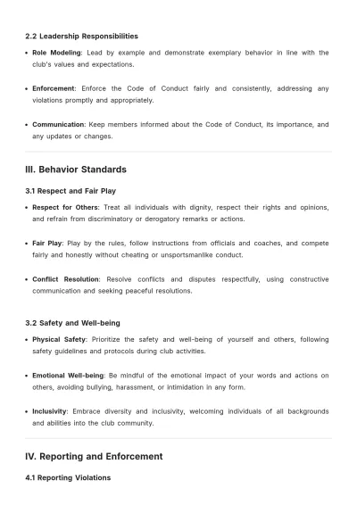 Free Club Code of Conduct Template to Edit Online