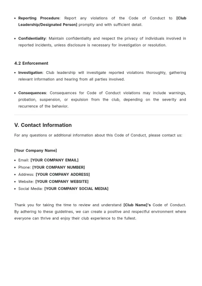 Free Club Code of Conduct Template to Edit Online