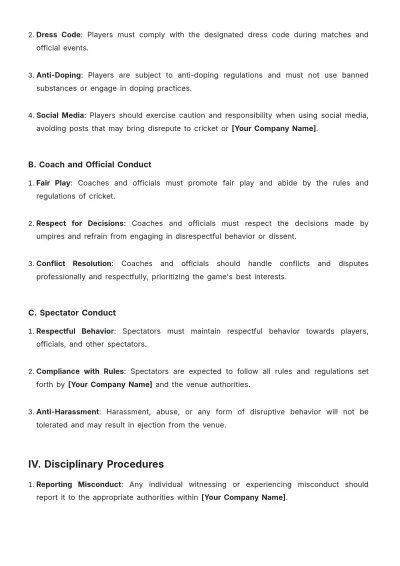 Free Cricket Code of Conduct Template to Edit Online