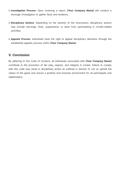 Free Cricket Code of Conduct Template to Edit Online
