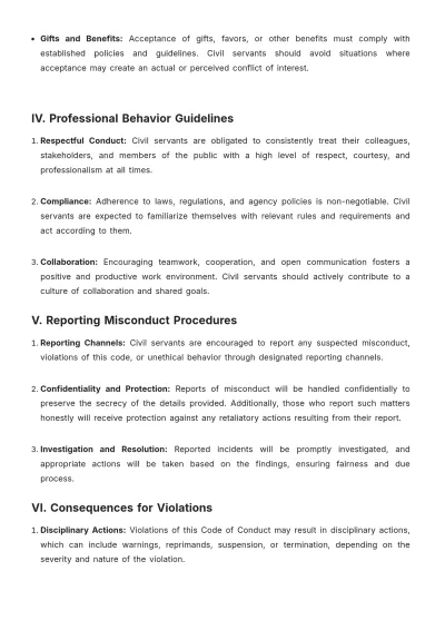 Free Code of Conduct for Civil Servants Template to Edit Online