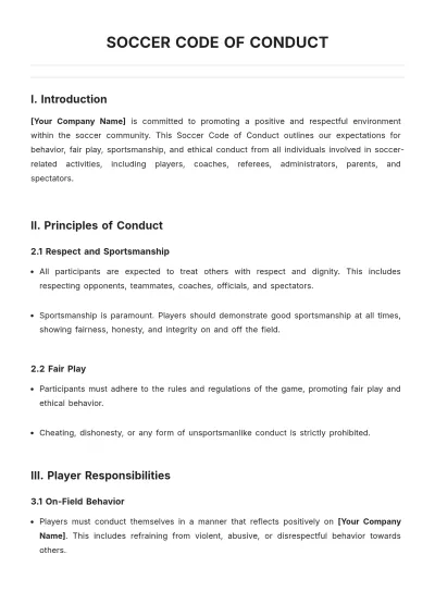 Free Soccer Code of Conduct Template to Edit Online