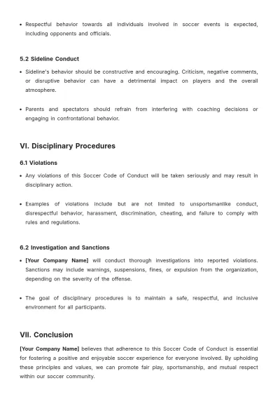 Free Soccer Code of Conduct Template to Edit Online