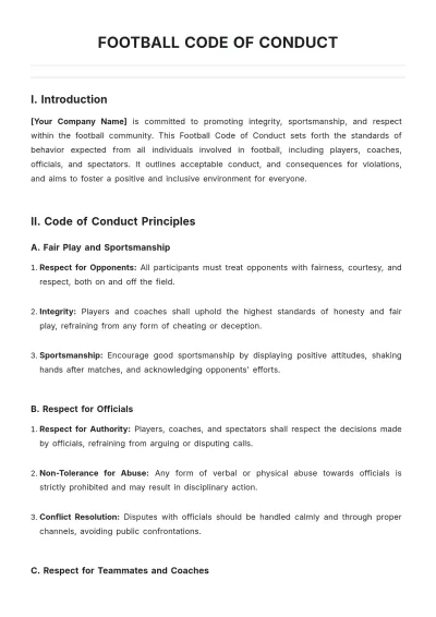 Free Football Code of Conduct Template to Edit Online
