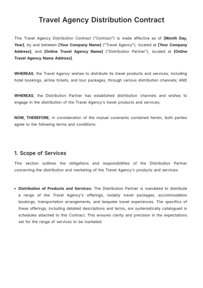 Free Travel Agency Distribution Contract Template to Edit Online