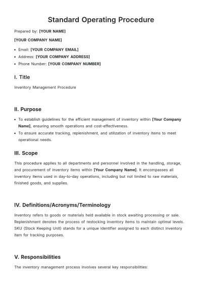 Free Standard Operating Procedure Template to Edit Online