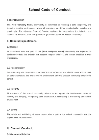 Free Sample School Code of Conduct Template to Edit Online