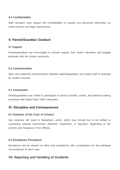 Free Sample School Code of Conduct Template to Edit Online