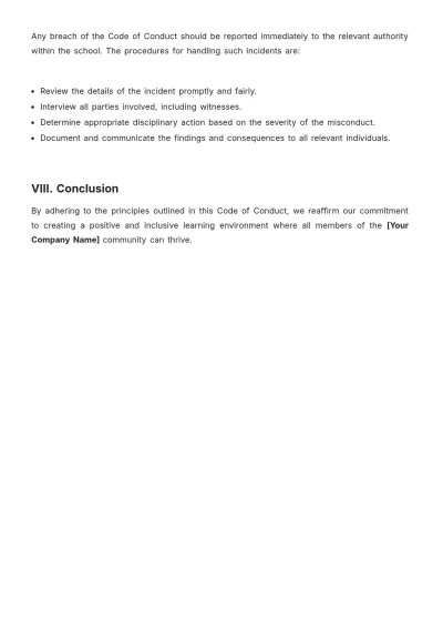 Free Sample School Code of Conduct Template to Edit Online