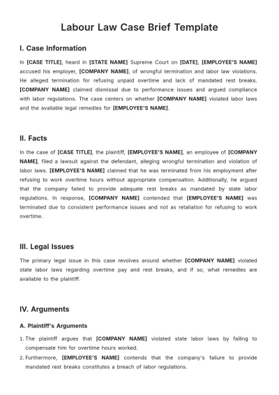 Free Labour Law Case Brief Template to Edit Online