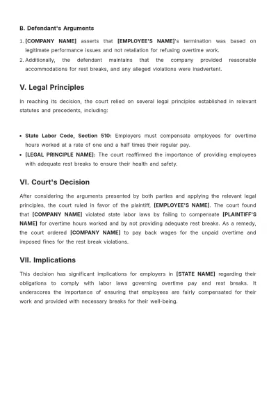 Free Labour Law Case Brief Template to Edit Online