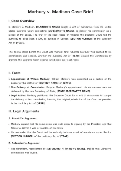 Free Marbury v. Madison Case Brief Template to Edit Online