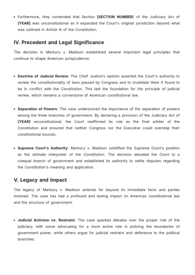 Free Marbury v. Madison Case Brief Template to Edit Online