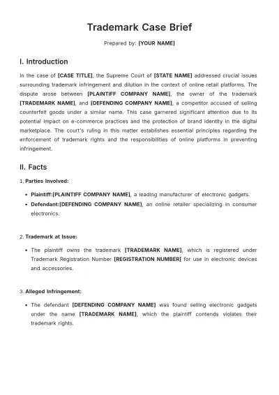 Free Trademark Case Brief Template to Edit Online