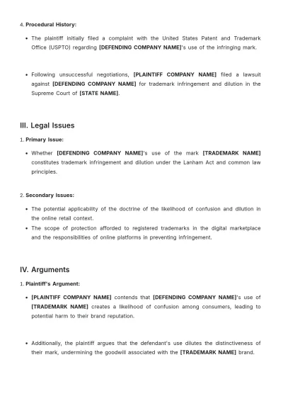 Free Trademark Case Brief Template to Edit Online