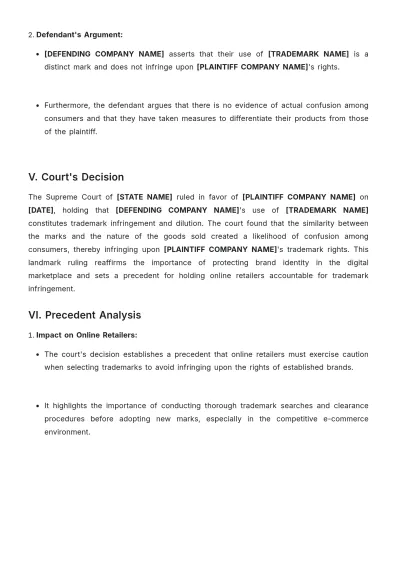 Free Trademark Case Brief Template to Edit Online