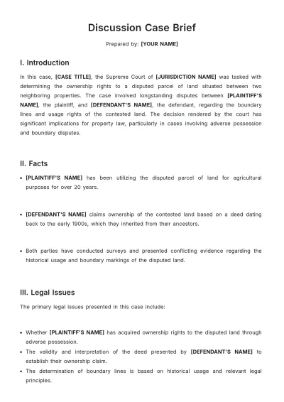 Free Discussion Case Brief Template to Edit Online