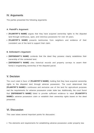 Free Discussion Case Brief Template to Edit Online