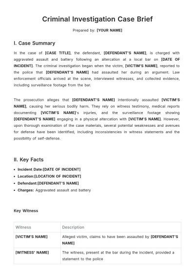 Free Criminal Investigation Case Brief Template to Edit Online