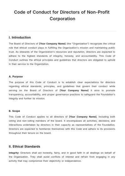 Free Code of Conduct for Directors of Non-Profit Corporation Template to Edit Online