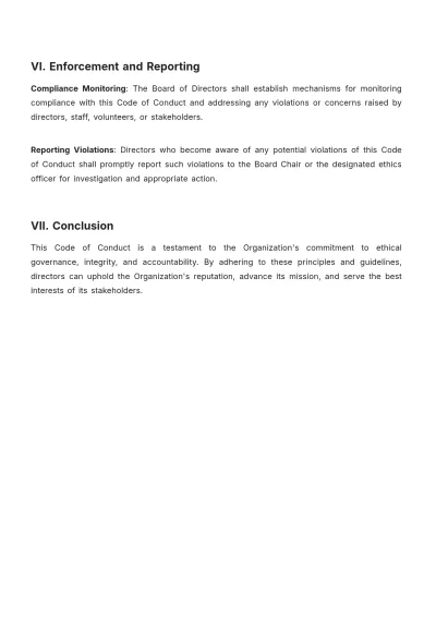 Free Code of Conduct for Directors of Non-Profit Corporation Template to Edit Online