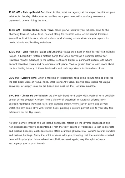 Free Big Island Road Trip Itinerary Template to Edit Online