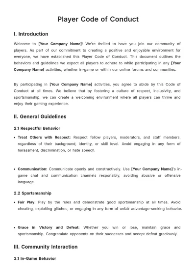 Free Player Code of Conduct Template to Edit Online