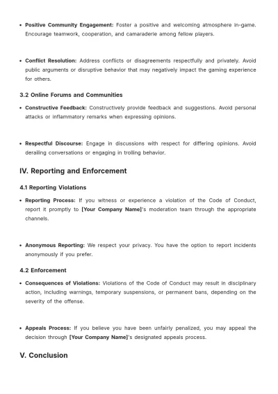 Free Player Code of Conduct Template to Edit Online