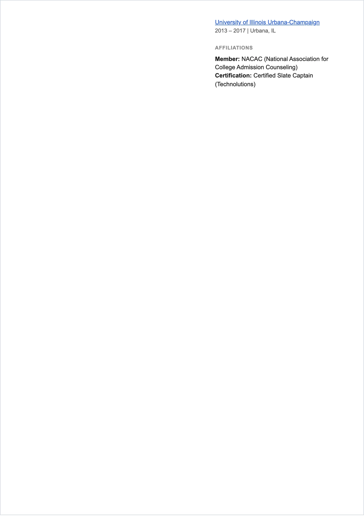 Free CV Admissions Officer ATS CV Half Cover Page Template