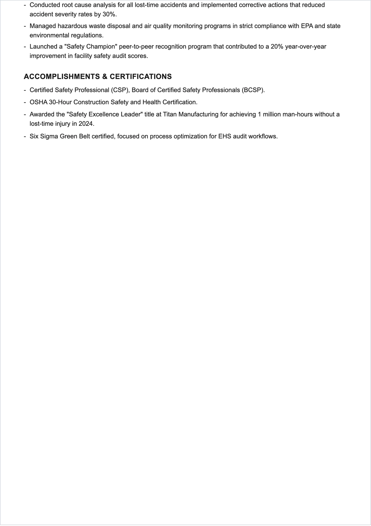 Free CV Safety Engineer ATS CV Half Cover Page Template, AI CV Builder