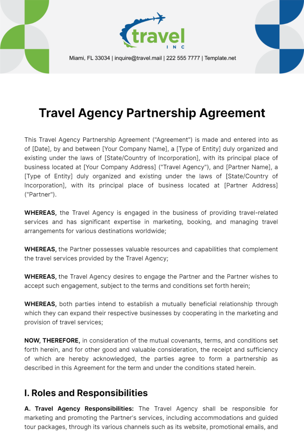 Travel Agency Partnership Agreement Template