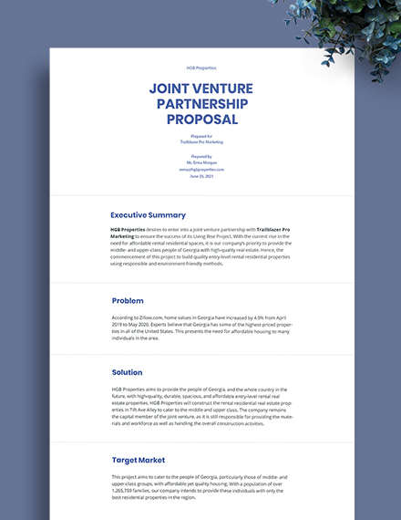 Joint Venture Partnership Proposal Template - Word (DOC) | Google Docs