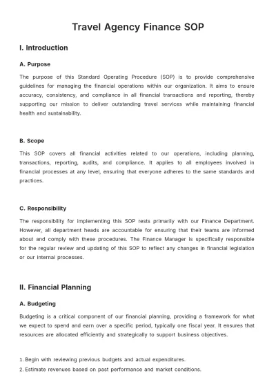 Free Travel Agency Finance SOP Template to Edit Online